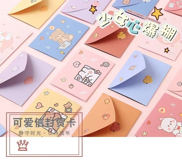 10pcs Japanese Cute Style Paper Envelopes Bear Rabbit Blessing Thank Envelope Cartoon Decoration Letter Paper Greeting Gift Card