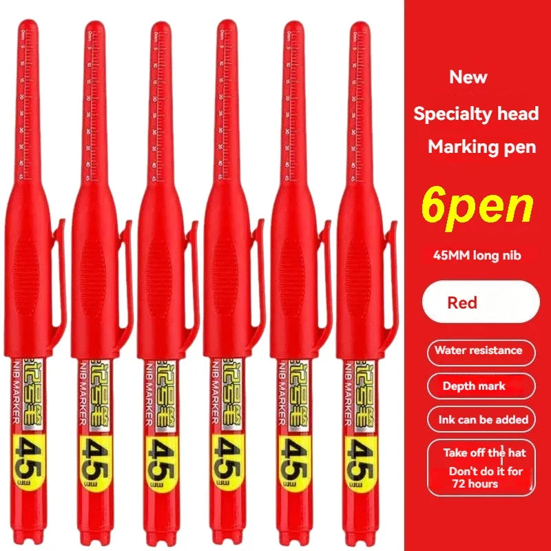 1-12 PCS 45mm Tip Waterproof Long Head Marker Pen Quick-Dry Ink for Woodworking Construction, Deep Hole White Black Red Blue