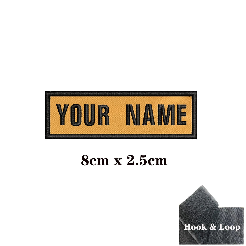 1PC Custom Personalized Name number Patch Stripes Badge tags chevrons Armband Iron On Or Hook Loop embroidered yellow