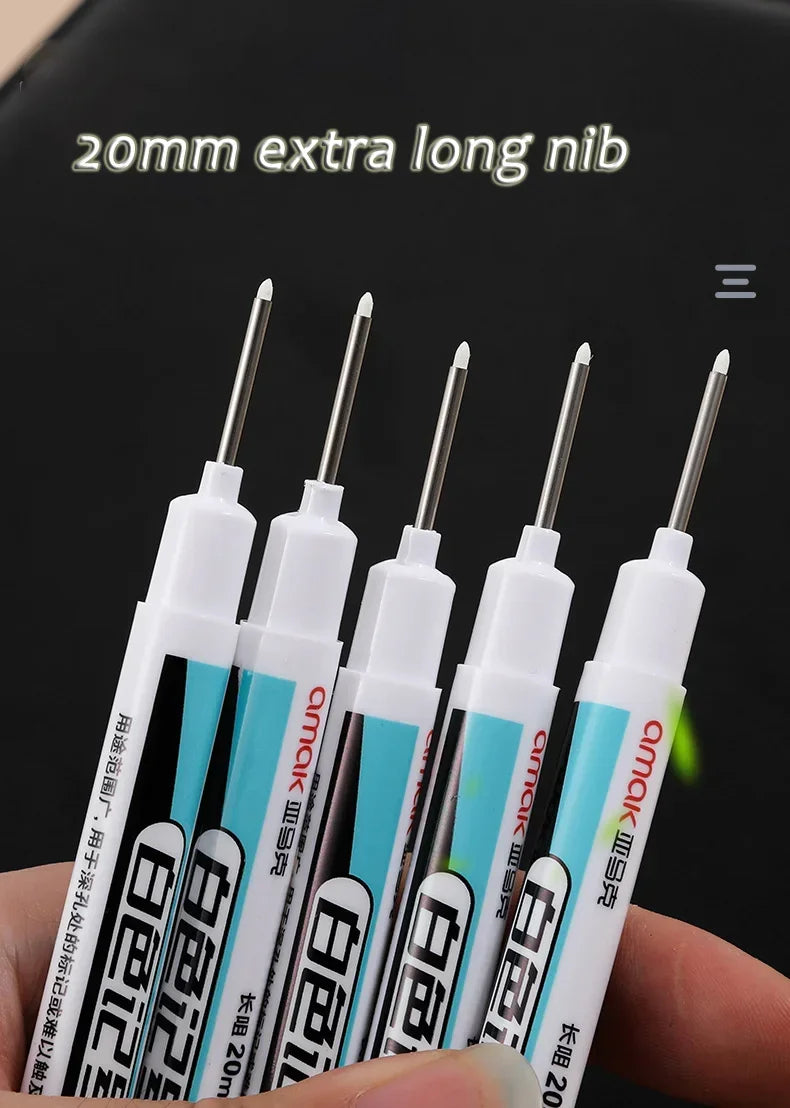 5/10PCS/Set 0.7mm 20mm Long Nib White Marker Pens Multi-Purpose Deep Hole Quick-drying Carpenter Oily Pen for Bathroom Wood