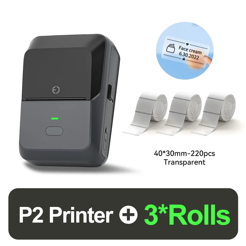 P2 Thermal Wireless Label Printer 20-58mm 2 inch Portable Bluetooth Sticker Mini Printer Price Tag Barcode Label Maker DIY