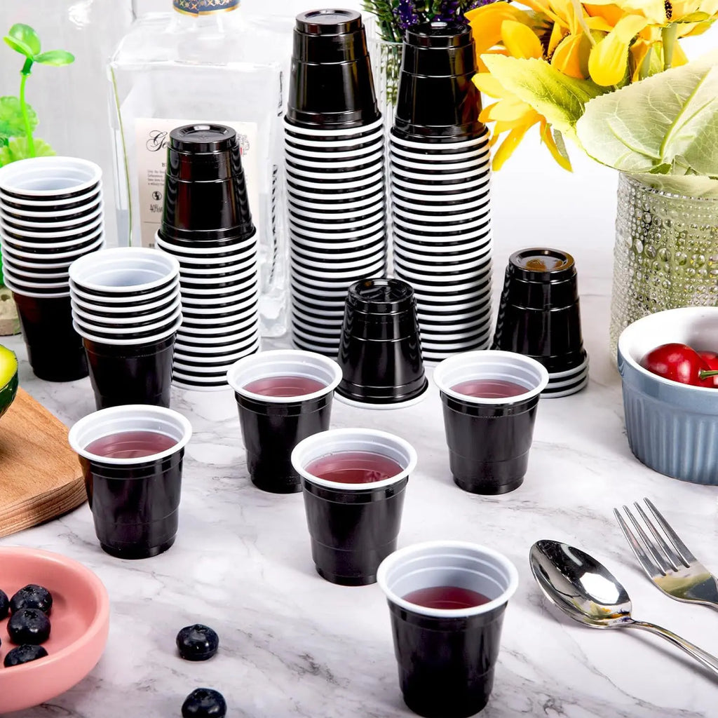20-60Pc 2oz Mini Party Shot Cups Plastic Black Pink Disposable Birthday Party Wedding Cup for Beer Drinks Soda Punch Water Cups