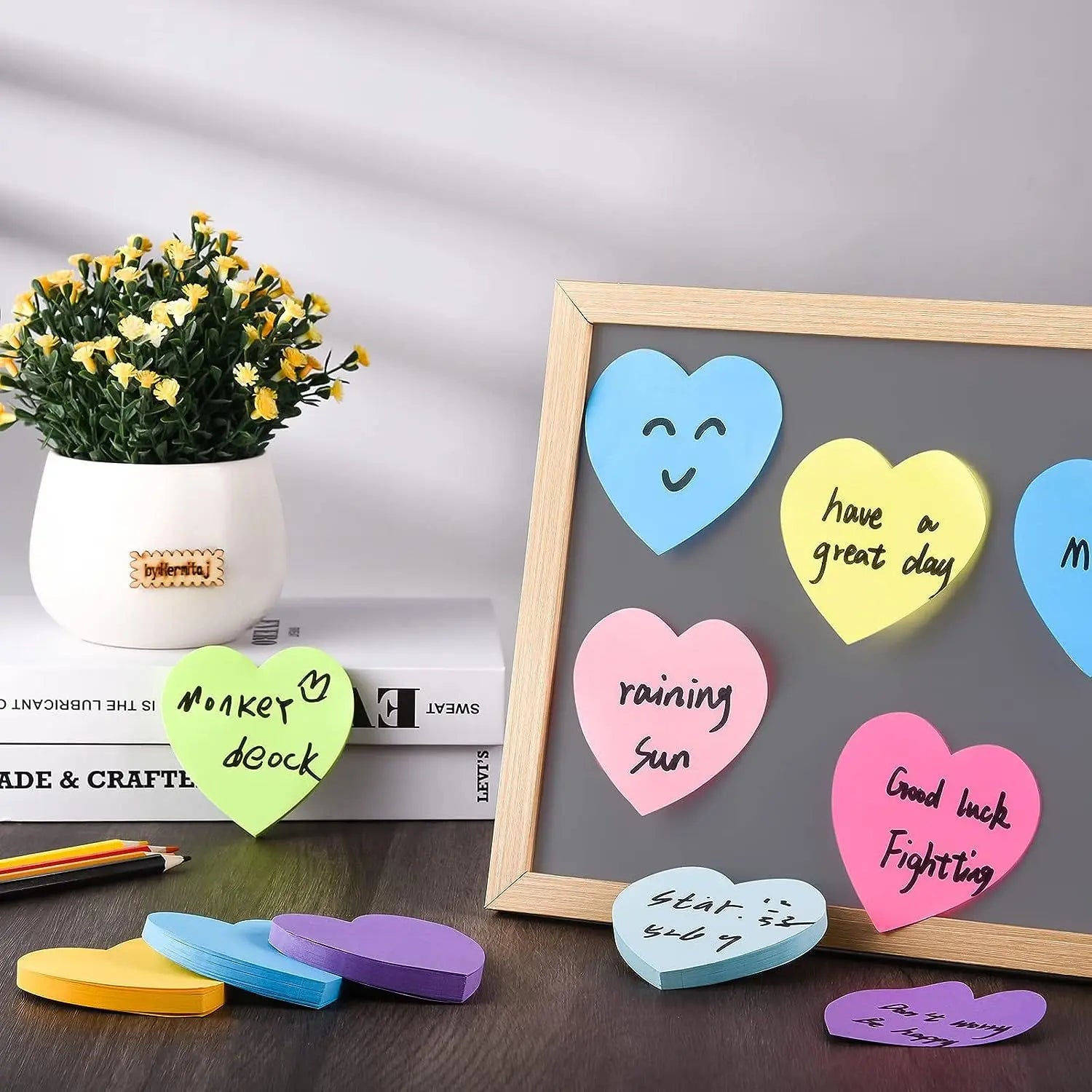 Set of 8 Brightly Colored Self-Adhesive Sticky Notes Featuring Bubbles, Arrows, and Hearts—Perfect for Home and School