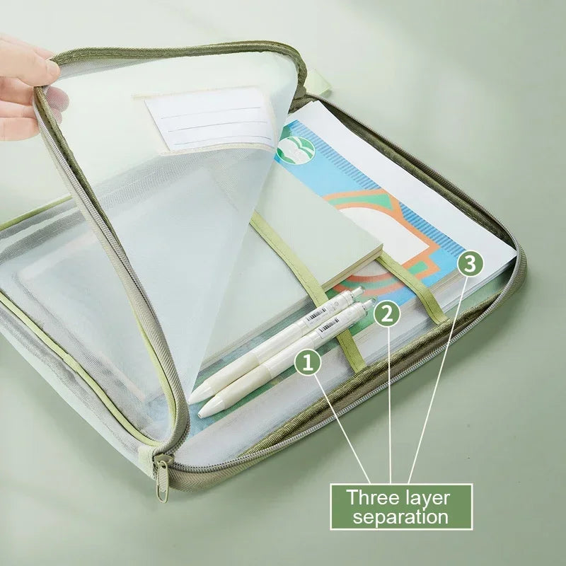 A4 Stationery Storage Bag Double-layer Mesh Zipper Bag Large Capacity Organizer Folders School Office Supplies Toy Storage