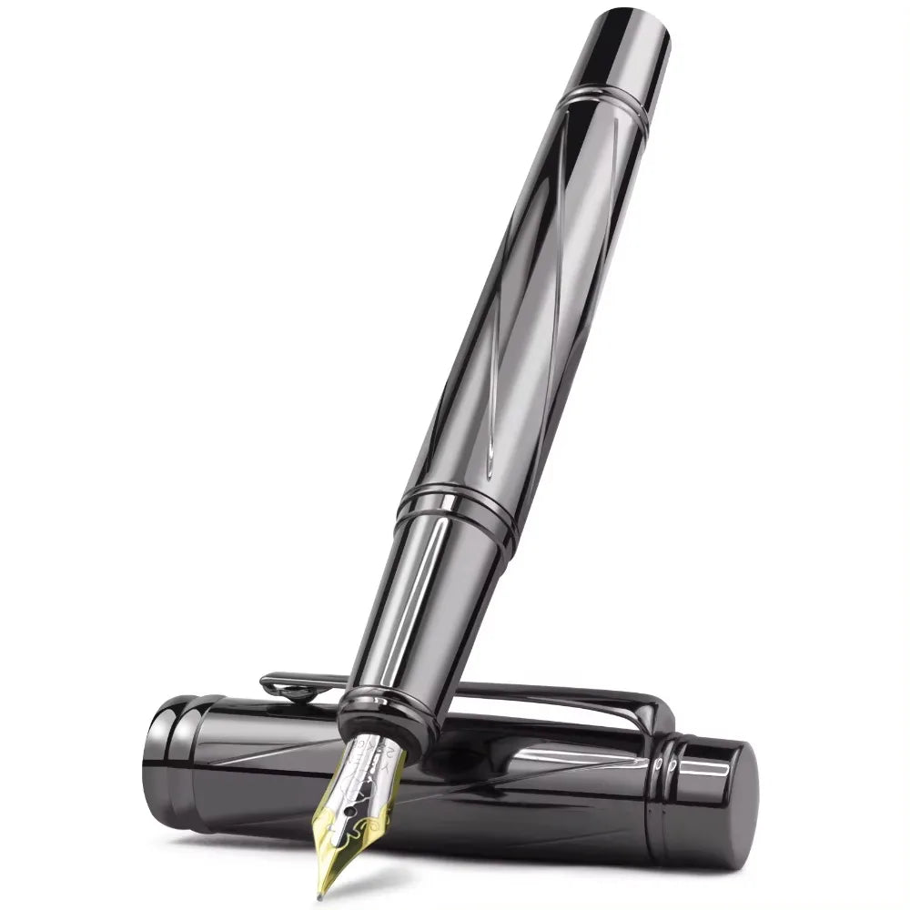 STONEGO 0.38mm Extra Fine Nib Fountain Pen, Black Metal Calligraphy Writing Gift Pen