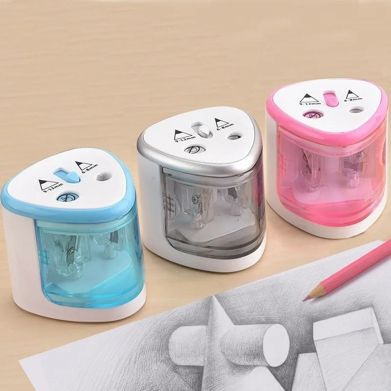 New Useful Battery Operated Electric Pencil Sharpener W/2 Holes 6-8mm And 9-12mm Auto-Stop School Supplies Korean Stationery