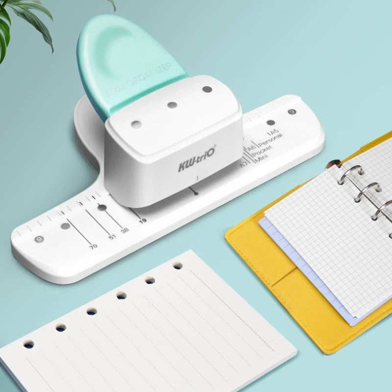 KW-TRIO Multi-Colored Loose-Leaf Hole Punch with 4mm Small Aperture Multi-Hole Punch with Ruler Design Portable Hole Punching
