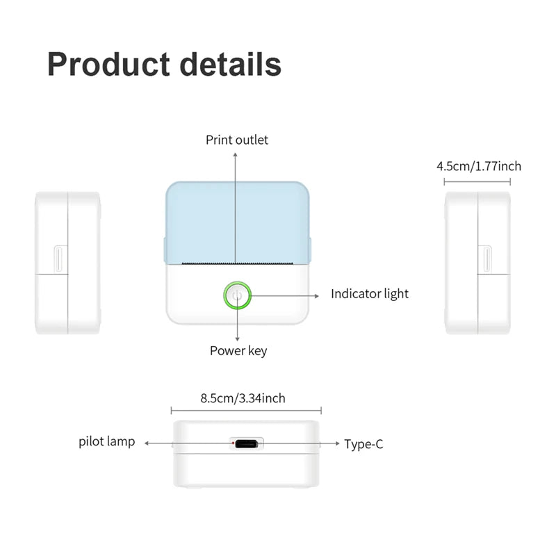 X6 Mini HD Portable Label Thermal Printer Endurance Bluetooth Printer for Student Error Title Note Wrong Pocket Inkless Printing