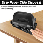 Eagle 2 Holes Paper Puncher，12-Sheet Capacity，With Residue Container，Adjustable Paper Guides，School Office Binding Supplies