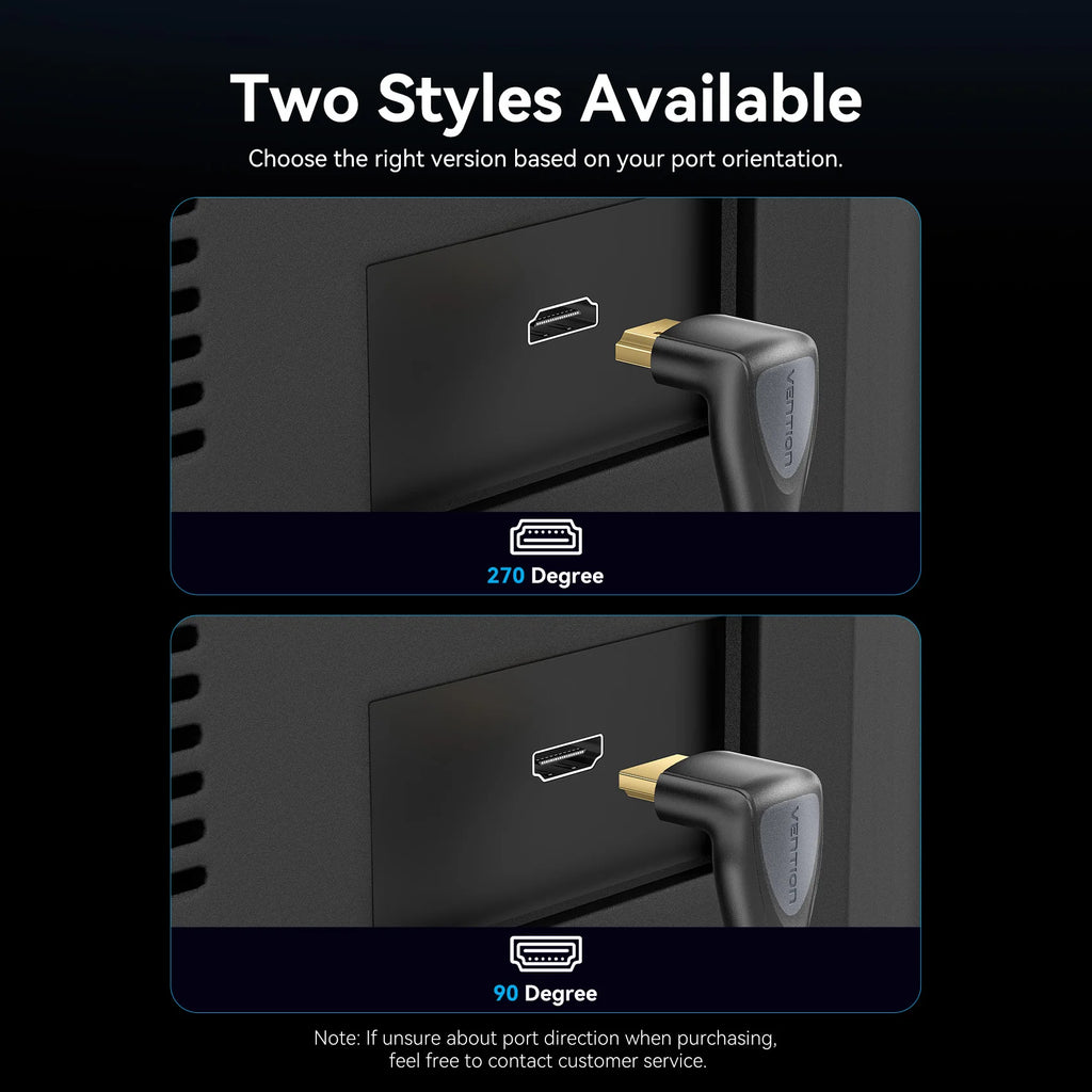 Vention 90° Angled HDMI 2.0 Cable 4K60Hz Ultra HD High-Speed Cord for Xiaomi TV Monitor Laptop PS5 Xbox PC HDR Video HDMI Cable