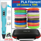 Children's 3D Pen 3D Drawing Printing Pen with LCD Screen Power Adapter 200M PLA Filament Toy Kids Christmas Birthday DIY Gift