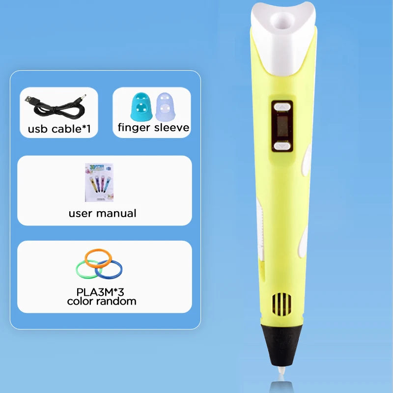 3D Pen With LCD Screen Compatible PLA Filament Toys 3D Drawing Printing Pen for Children DIY Christmas Birthday Gift