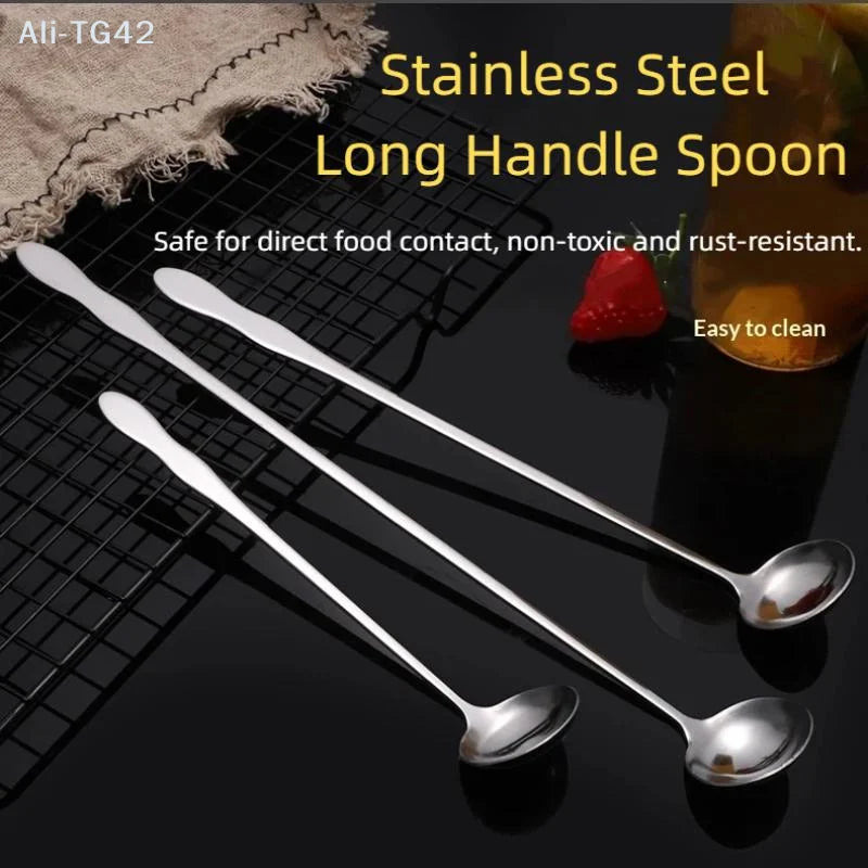 pogyrt Stainless Steel Long Handle Stir Spoon For Cocktails, Ice Coffee, And Tea - Mixing Spoon With Easy Grip Handle