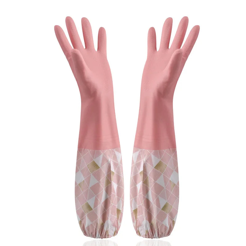 Waterproof Rubber Latex Velvet Gloves, Durable, Cleaning, Washing Clothes, Household, Kitchen, Winter