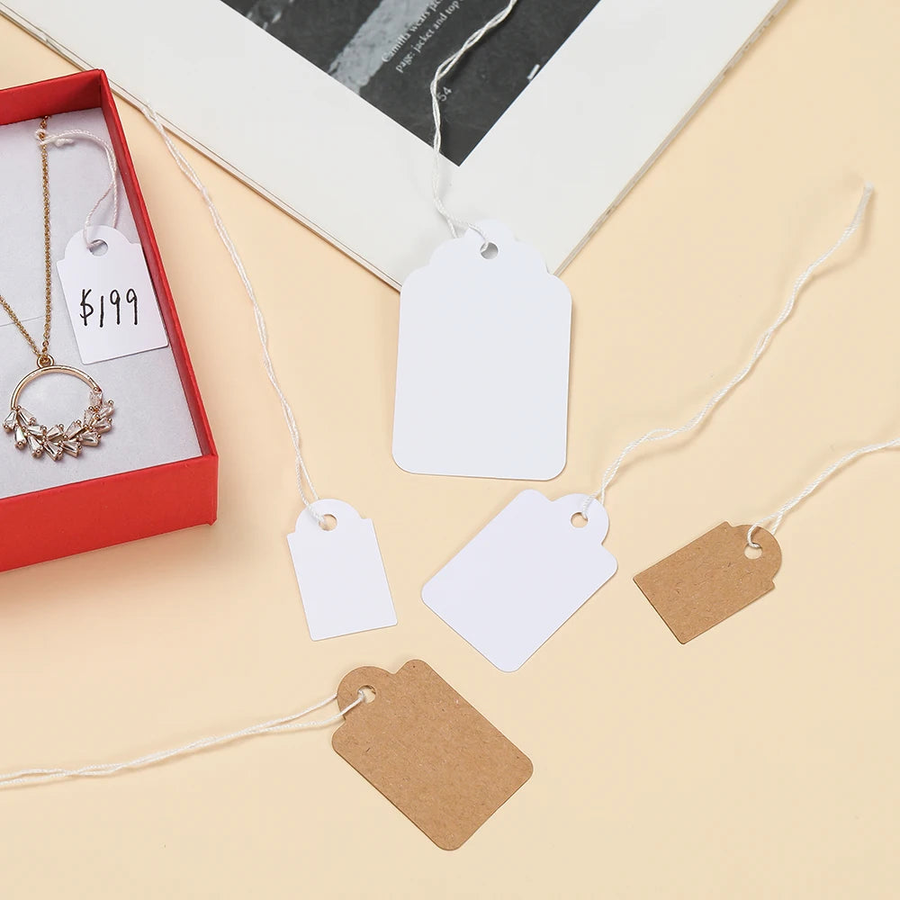 100pcs/lot  Price Label Tags String Tie Watch Jewelry Display Merchandise Price Label Paper Cards Rectangular Blank Price Tag