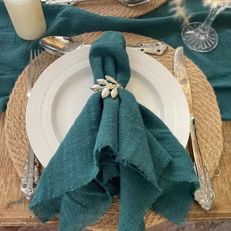 10Pcs 32x32cm Handmade Cloth Napkins with Fringe, Delicate Rustic Decorative Table Napkins for Wedding/Dinner/Party
