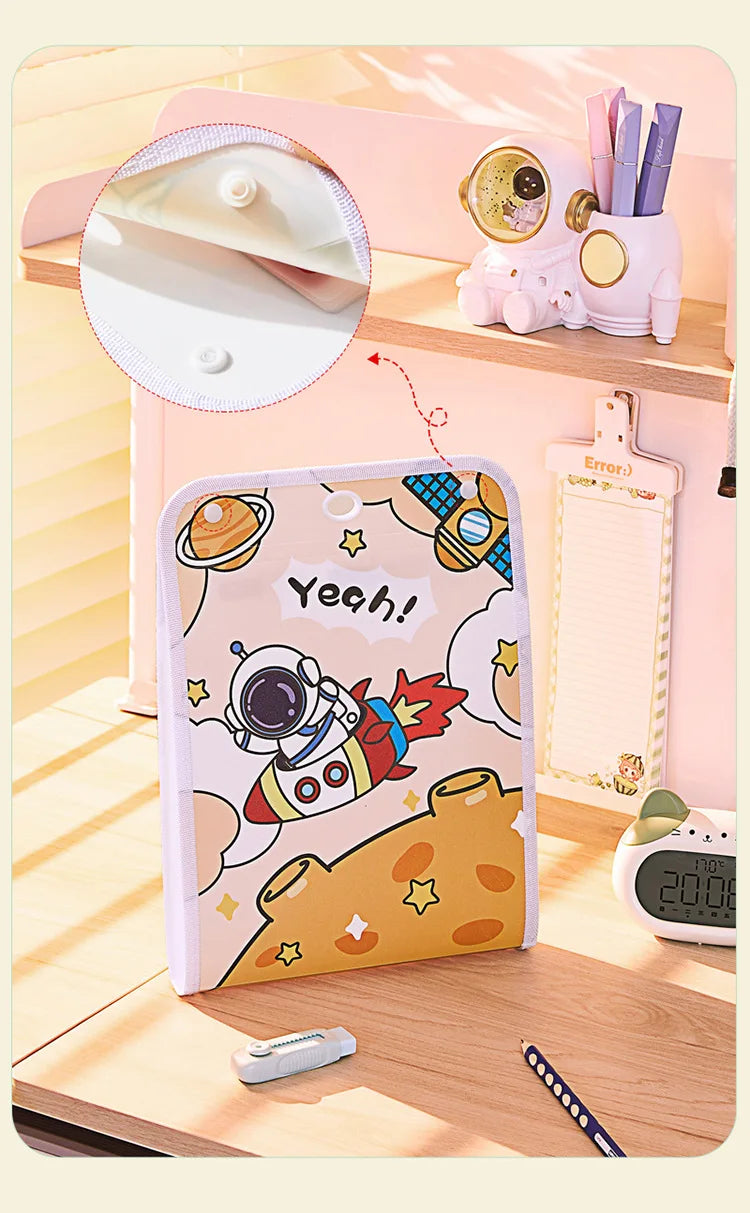 Cartoon Vertical File Bag A4 Hanging 13 Grid Children's Fun Astronaut Test Paper Material Storage Organ Bag Desk Organizer