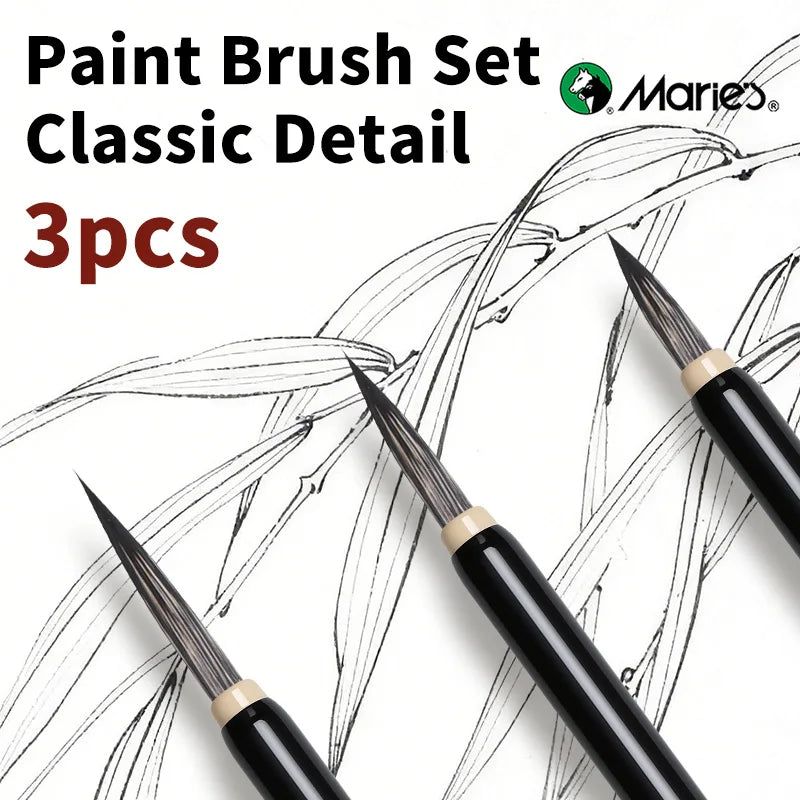 Marie's 3pcs Fine Line Painting Art Brushe Set-Artists Deatail Painting Tool for Intricate Artwork, Chinese Calligraphy