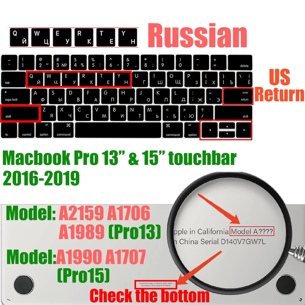 Russian Layout MacBook Pro Keyboard Cover 14" 16" M4 M3 M2 M1 Pro, MacBook Air 15" 13.6" M3 M2 Silicone Skin, US/EU Version