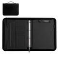 3-Ring Portfolio Binder, Leather With Pockets, Professional Organizer With Laptop Sleeve And Folder (Black)