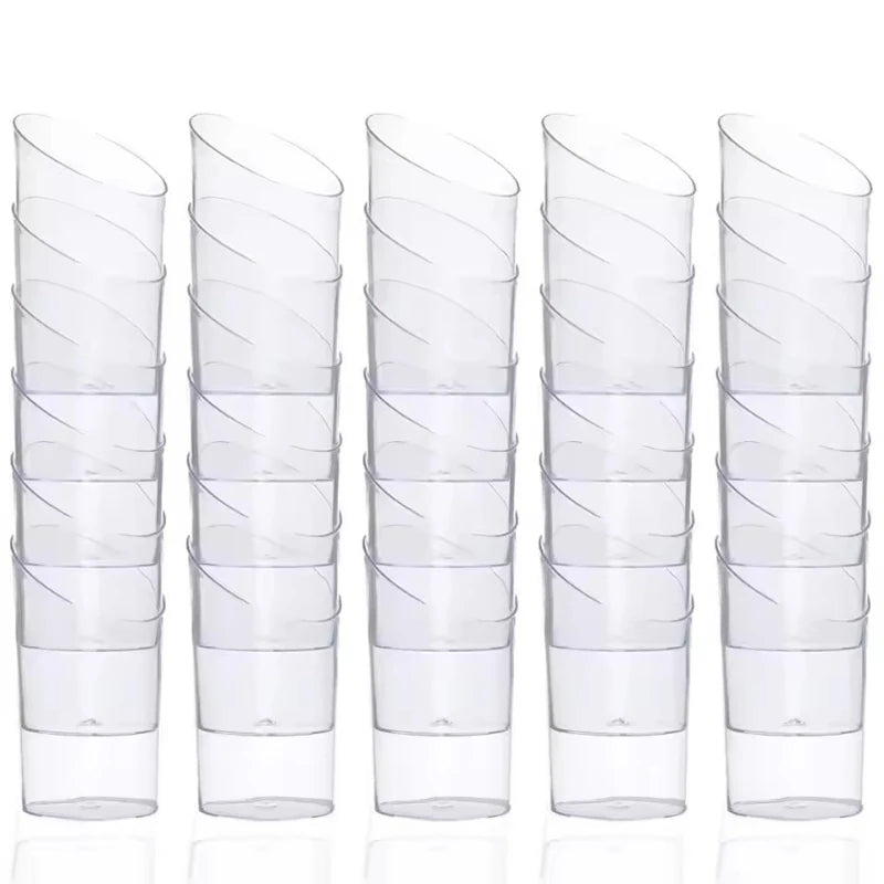 20/40PCS Disposable Dessert Cup Plastic Cup Tilted Circular Tasting Sample Birthday Wedding Appetizer Afternoon Tea Party