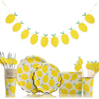 Lemon Disposable Tableware Paper Cups Plates Cake Toppers for Summer Lemon Happy Birthday Pool Party Decoration DIY Cake Supply