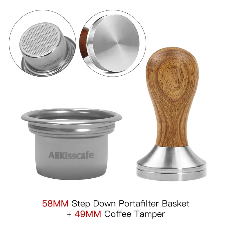 AliKisscafe 58mm to 49mm Step Down Filter Basket Kit Screen Tamper For Bottomless Portafilter Espresso Accessories Barista Tools