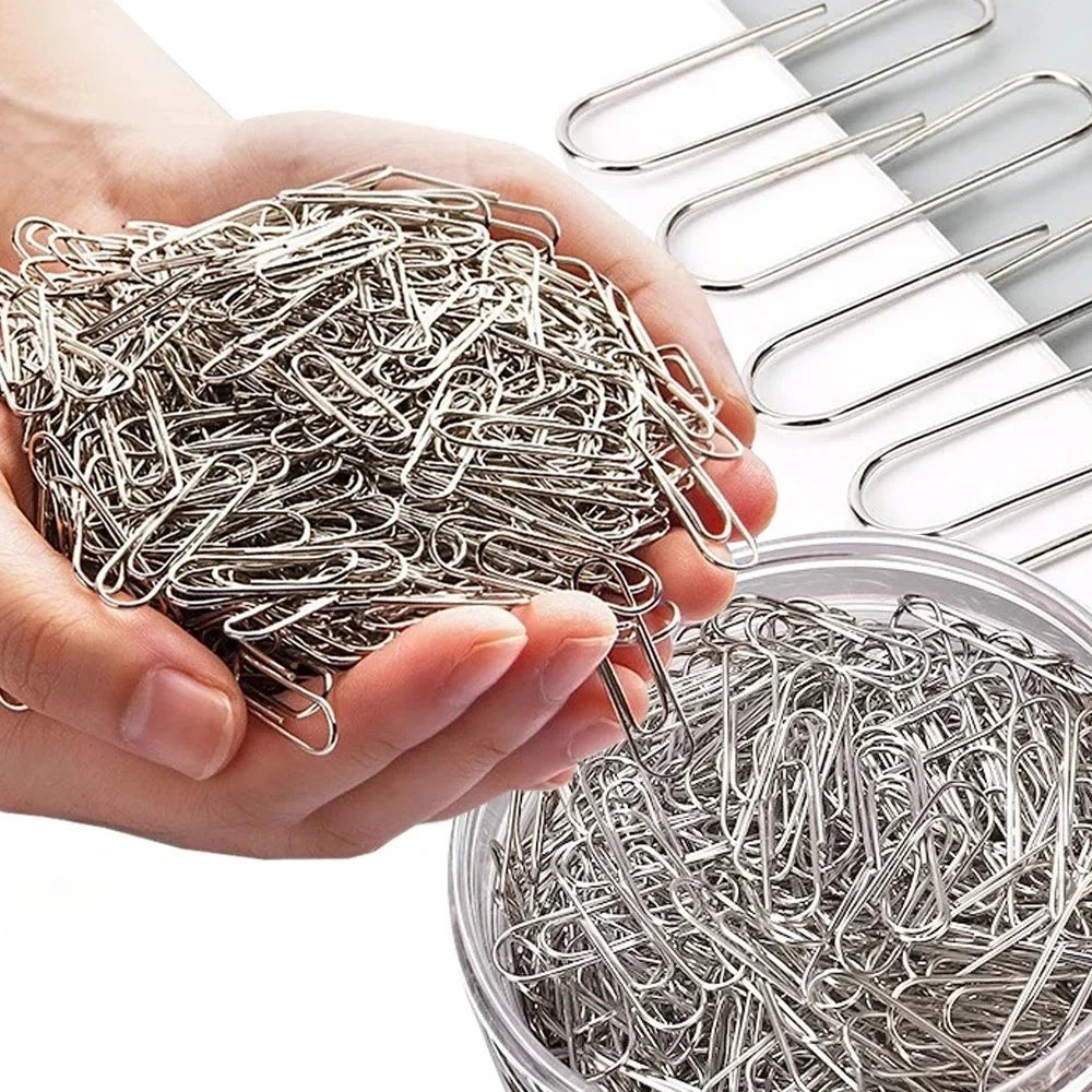 500/300/100PCS Metal Silver Paper Clips for Paperwork Stainless Steel Bookmark Paperclips Organizers Office School Supplies