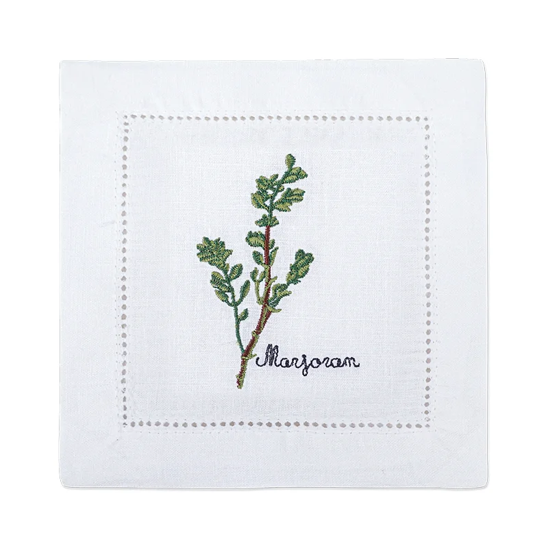 New Embroidered Herb Cocktail Napkin, Pure Linen, Lavender, Rosemary, Mint，Sage，Natural, Elegant, Tea Napkin, 15x15cm,