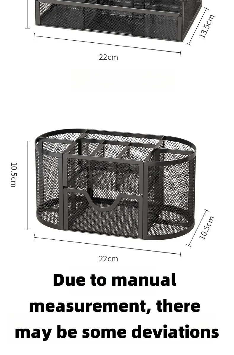 7 Compartment Metal Mesh Desktop Organizer with Drawer Pen Pencil Holder Stationery Storage for Home Office School Students Dorm