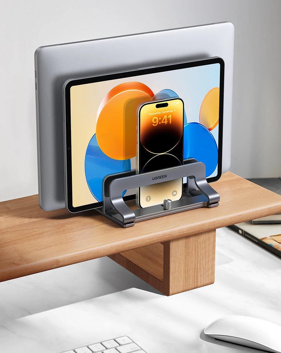 UGREEN Vertical Laptop Stand For MacBook Air Pro Triple Slots Aluminum Notebook Stand For MacBook Pro Tablet iPad Phone Holder