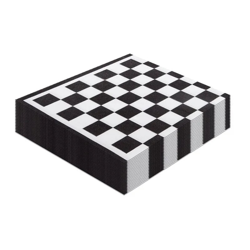20pcs 33cm 2Ply  Black and White Checkerboard Printed Napkins Party Printed Decorative Napkins Disposable Placemats DIY Paper