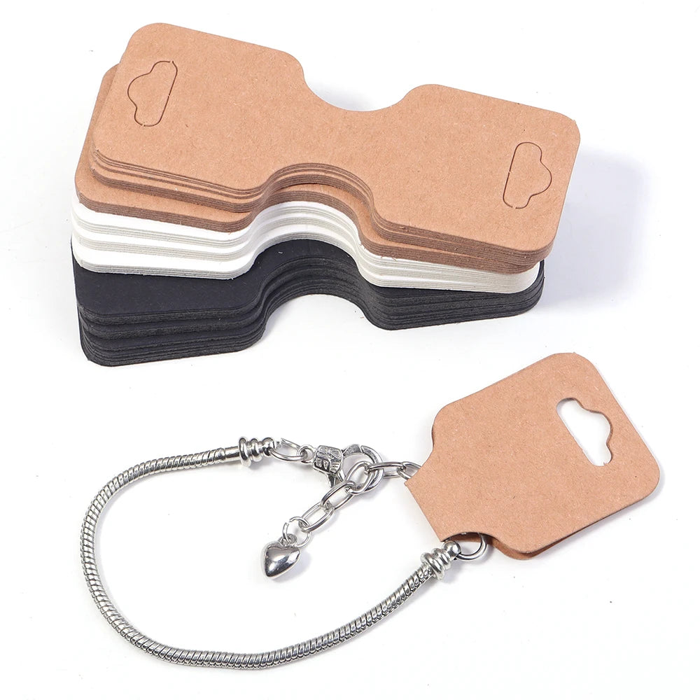 50pcs 9x3.4cm Foldable Kraft Paper Packing Cards for DIY Jewelry Display Holders Handmade Necklace Bracelet Retail Price Tags