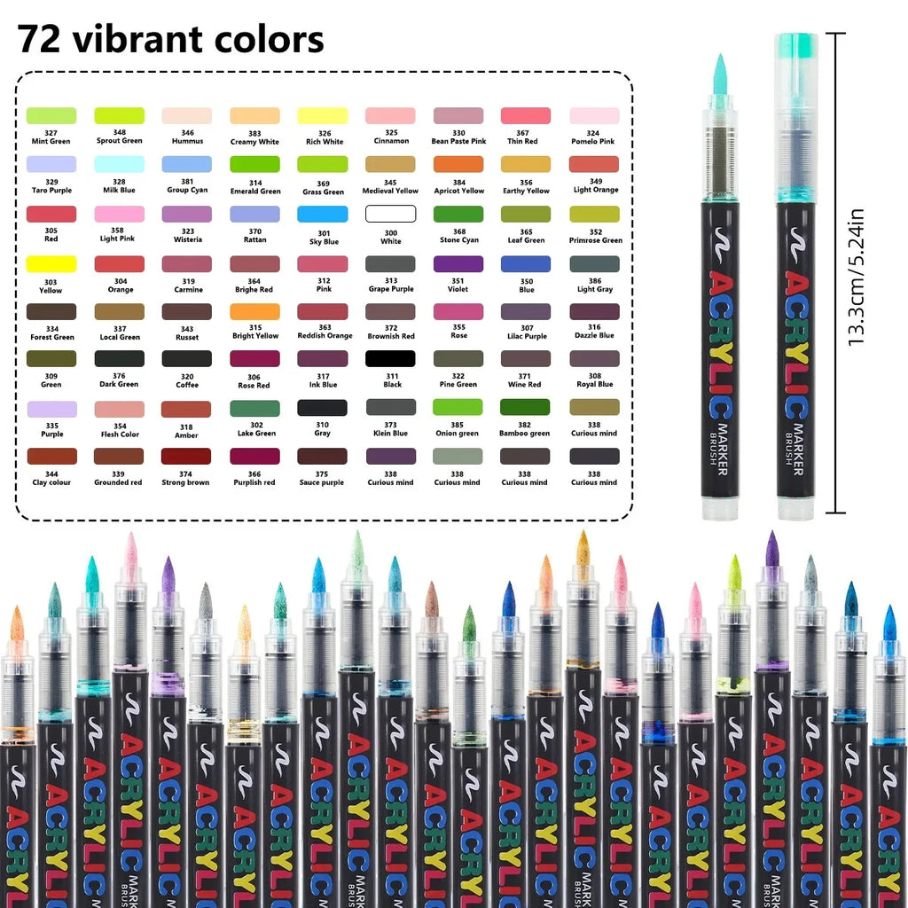 12-366 Colors Acrylic Marker Set Waterproof Acrylic Brush Marker Professional Acrylic Painting Marker DIY Art Supplies