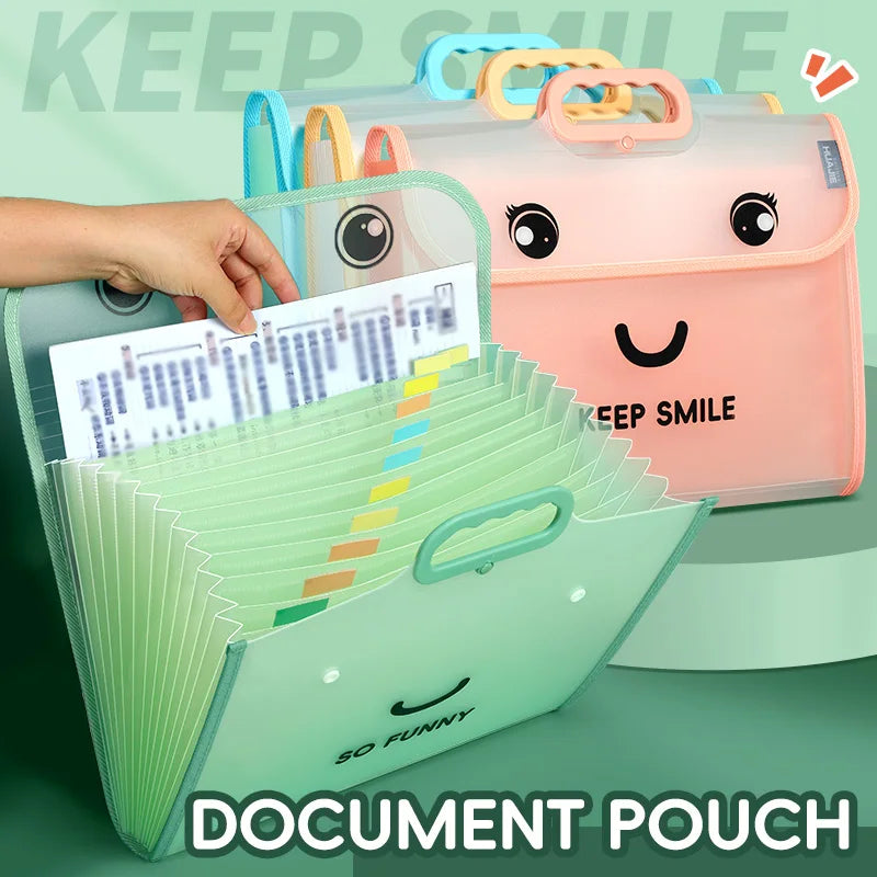 1 Piece A4 13-Pocket Accordion File Folder - Portable Student/Office Document Organizer