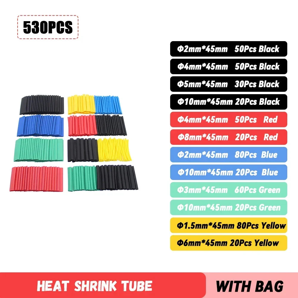 127/328/580/800Pcs Heat Shrink Wrapped Shrinking Insulation Sleeving Thermal Casing Car Electrical Cable Shrink Tube Tube Kit