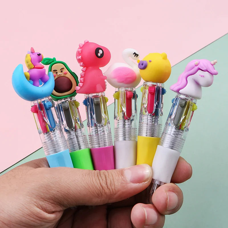 Cute Mini 4-Color Ballpoint Pens (10-Pack/20-Pack), Cartoon-Themed Diary Pens, 4-Color Retractable Ballpoint Pens, Stationery