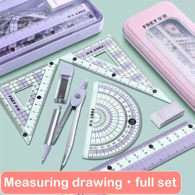 7 Pcs/Set Mathematical Rulers Set - Multi-function Professional Compass Ruler Drawing Tools, School Supplies Students Stationery
