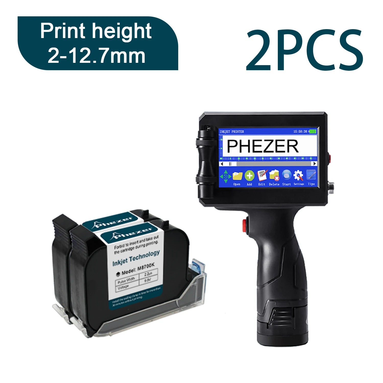 Phezer P15 Handheld Inkjet Printer 12.7/25.4mm Portable Label Printer Expiry Date Batch Code Logo QR Barcode 28 Languages