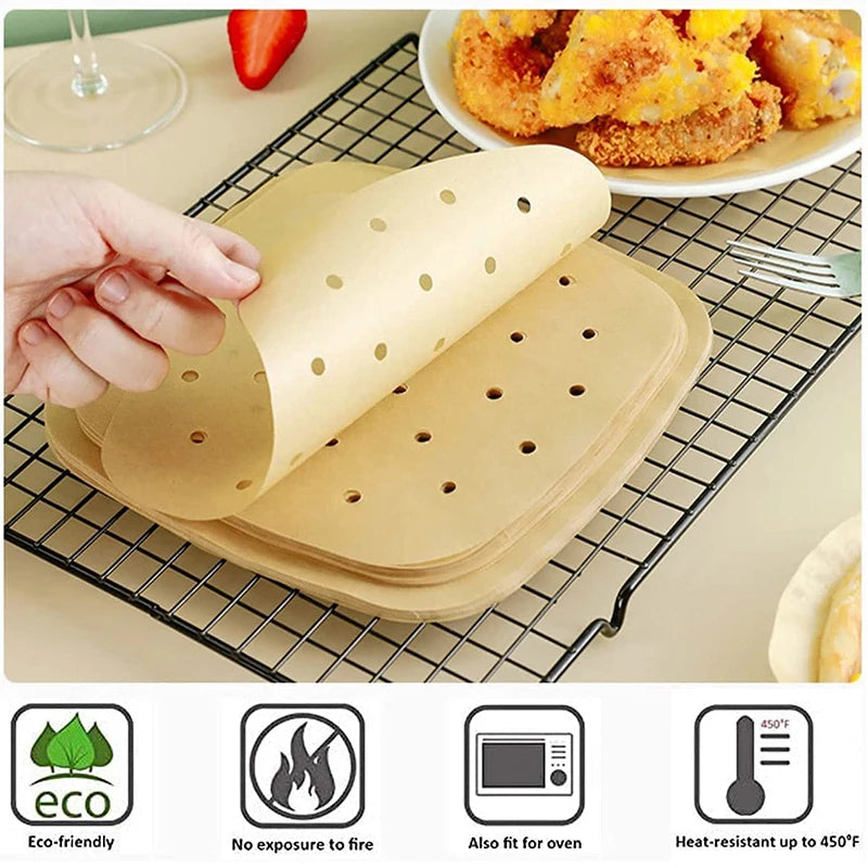 50pcs Air Fryer Parchment  Disposable Steamer Liners Kitchen Cookers Oil-proof Paper Barbecue Fryer Baking Accessories      0151
