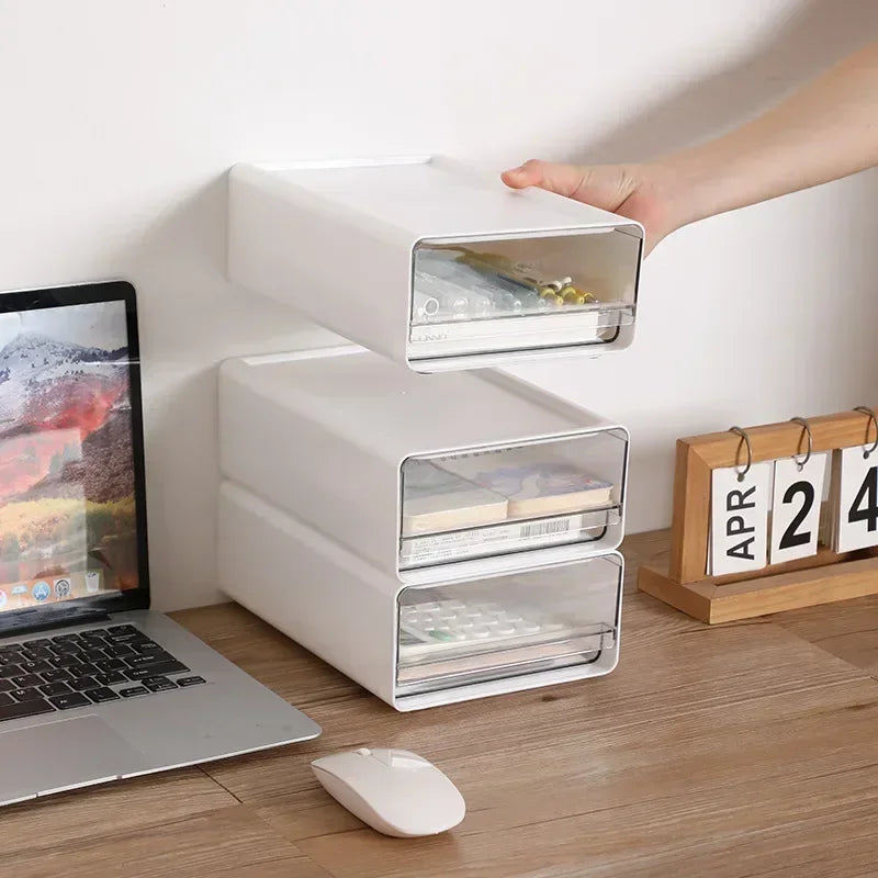 Transparent Desktop Storage Box Drawer Type Office File Storage Box Bedroom Study Stack Combination Portable Storage Cabinet