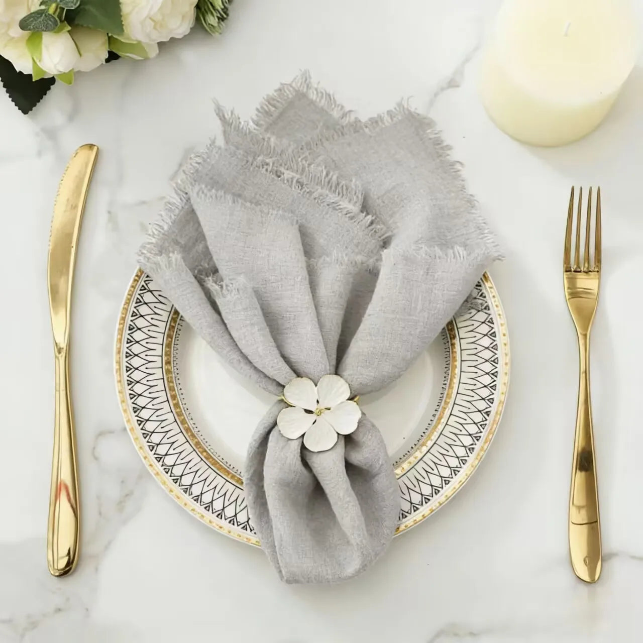 10 Pieces 32x32cm Cream Rough Edge Gauze Napkins 100% Soft Cotton Fabric Serviette Kitchen Tea Towels For Easter Party Supplies