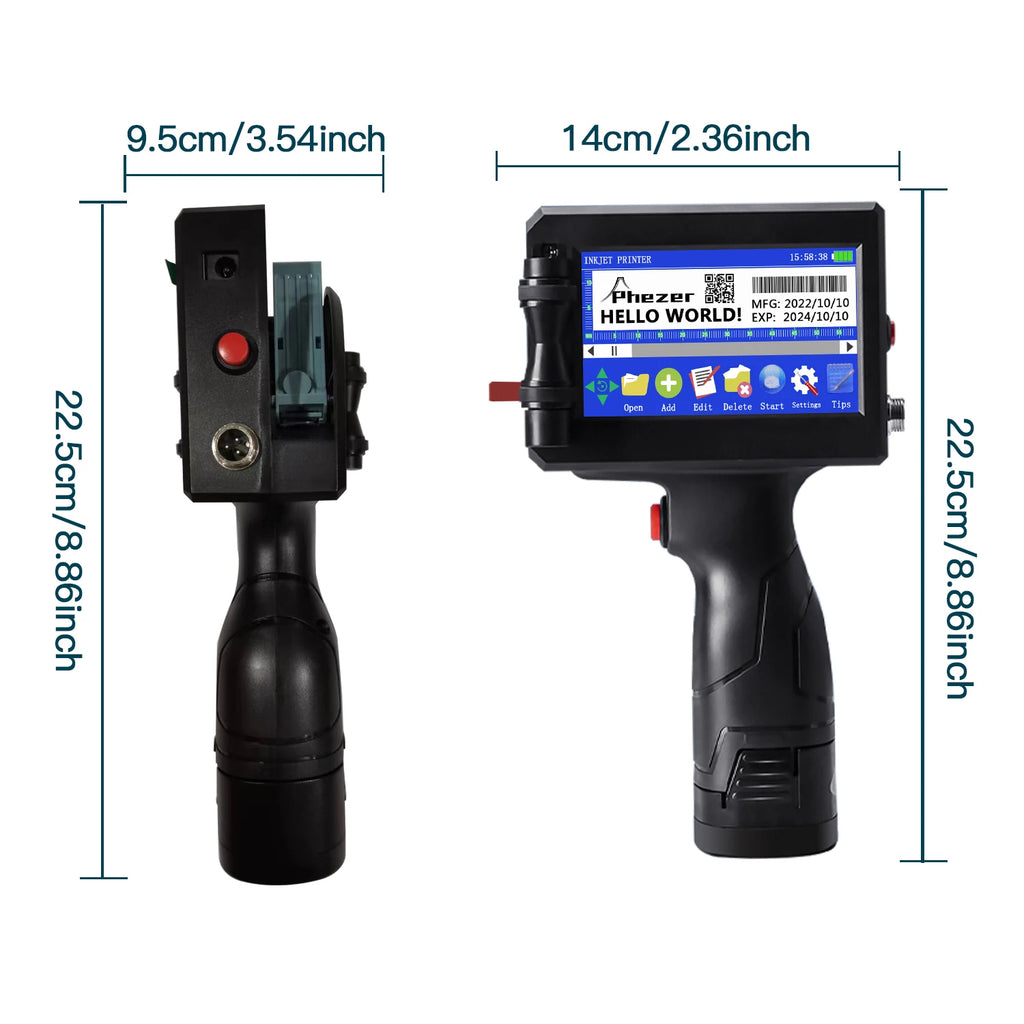 Phezer P15 Handheld Inkjet Printer 12.7/25.4mm Portable Label Printer Expiry Date Batch Code Logo QR Barcode 28 Languages