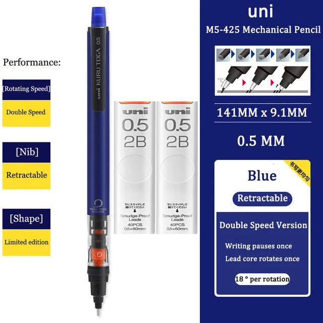 UNI KURUTOGA Mechanical Pencil M5-452 Creative Writing Continuous Sketch 0.5mm Lead Automatic Rotating Mechanical Pencil