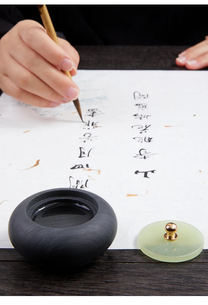 Small Natural Stone Inkstone Jade Mini Ink Stone Chinese Style Calligraphy Practice Inkstone Vintage Practical Ink Cartridge