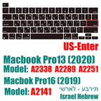 Hebrew Israel  Keyboard Cover for Macbook Pro14 A2442 Air13.6 M2 A2681 Pro13 M1 A2338 A2289 Waterproof Silicone protective film