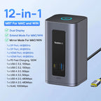 Baseus 11-IN-1 USB C HUB HDMI DP 4K@60Hz MST Triple Display USB 3.2 Splitter with RJ45 3.5mm Mic PD100W Magnetic Docking Station