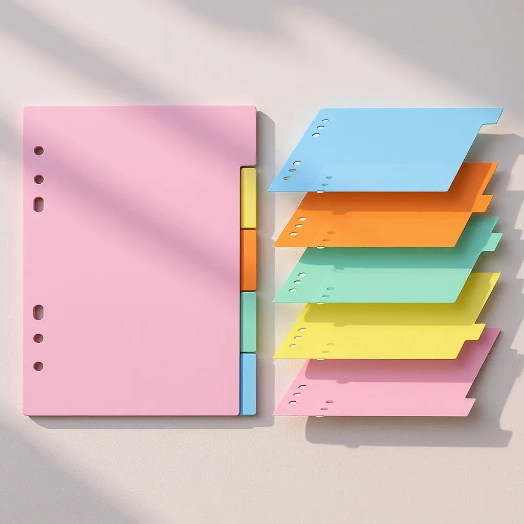 10Pcs Thick Smooth Plastic Tab Dividers for Binder Indexing Labels Raised Tabs A5 Size 6 Hole Translucent Design Study Office