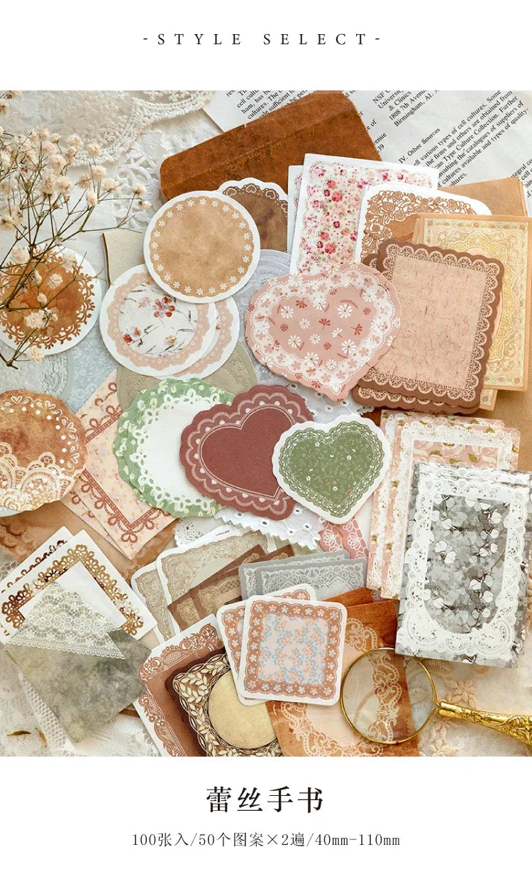 Journamm 100pcs/pack Creative Memo Pads Set DIY Scrapbooking School Supplies Collage Stationery Junk Journal Vintage Notes Paper