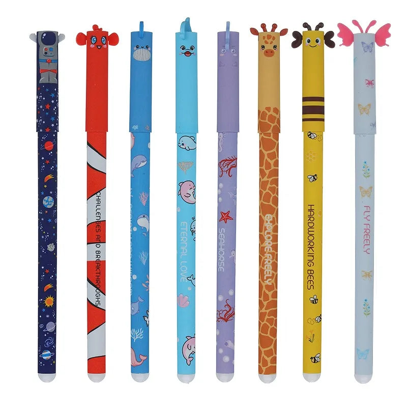 4/8pcs Colors Erasable Gel Pens with Erase Ink Cute Animal Pen Colours 0.5mm/0.7mm Tip Fine Ballpoint Pen for School Office Gift